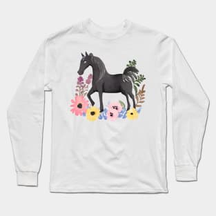 Black horse in watercolor Long Sleeve T-Shirt